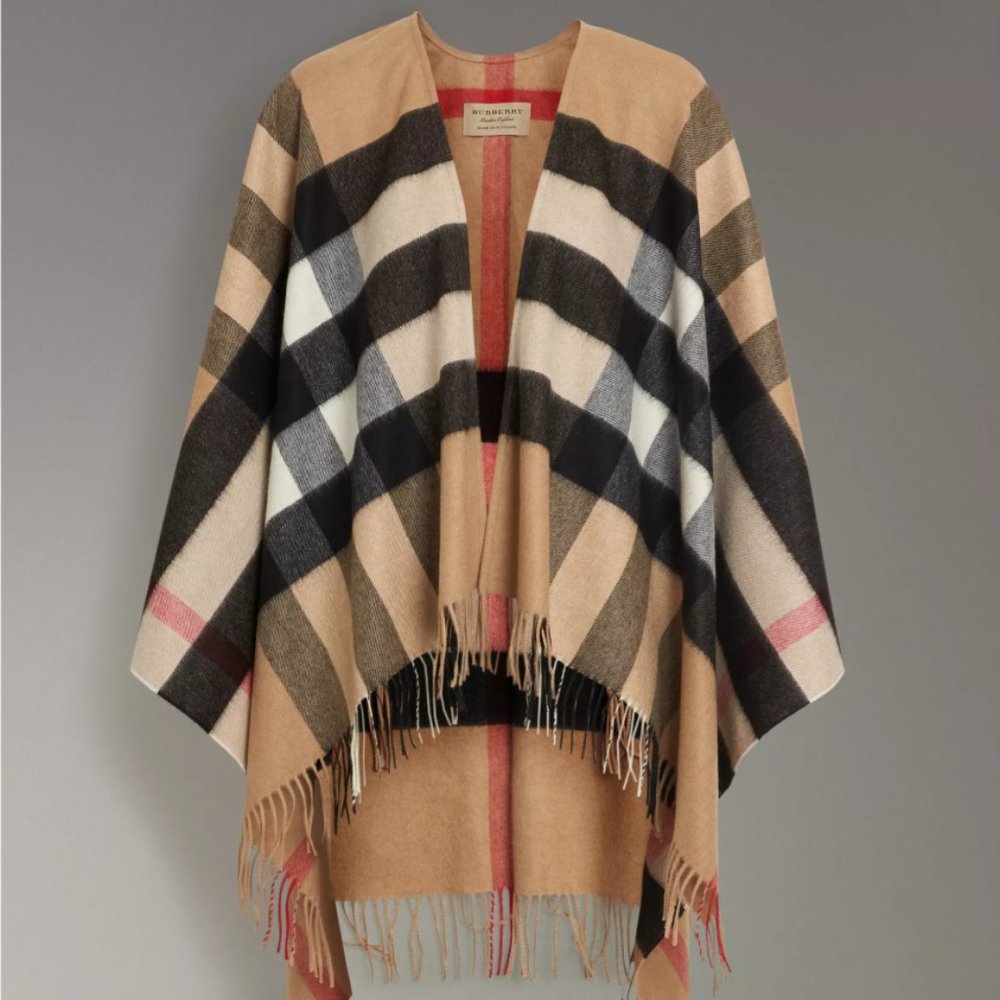 NWT Burberry Check Cashmere and Wool Poncho